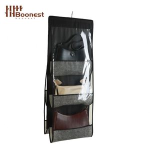 Organisateur de sacs à main suspendu à 6 poches, sac de rangement double face en PVC transparent, cintre pliable pour sacs fourre-tout et pochettes - Product Image 2