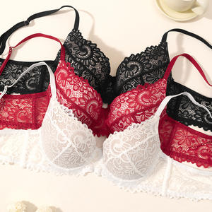 Soutien-gorge push-up sexy pour femme, en dentelle florale, avec armatures, bonnet 3/4, dos en U, fermeture arrière en nylon, fines bretelles réglables - Product Image 2