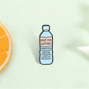 Spilla smaltata personalizzata a tema borraccia con citazione divertente: Have You Watered Your Flesh Prison Lately, distintivo in metallo, spilla da risvolto, regalo - Product Image 1