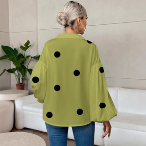 Top Casual da Donna in Chiffon con Maniche Lunghe a Palloncino, Stile Retrò Francese a <span class=keywords><strong>Pois</strong></span>, Personalizzabile con Logo OEM ODM, Basso MOQ - Product Image 3