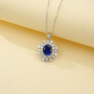 S925 Silver Cultivated Sapphire Necklace Laboratory-Cultivated Gemstone <b>Light</b> Luxury High-End Gift Wedding Banquet - Product Image 4