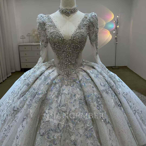 Robe de mariée de luxe, robe de bal de mariée, col en V, robe de mariée élégante à la française, Lsjj72 - Product Image 4