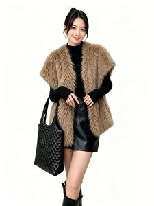 Gilet en fausse fourrure de <span class=keywords><strong>renard</strong></span> kaki Zeyu pour femme, collection hiver 2026, chaud, mi-long, ouvert sur le devant, sans manches, duveteux, manteau sans manches pour femme - Product Image 1