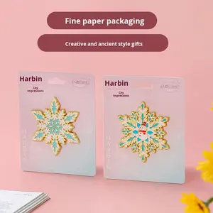 Imanes de nevera de ciudad pintados pequeños, de Metal copo de nieve, atracciones turísticas, recuerdos creativos culturales, pegatinas magnéticas para - Product Image 2