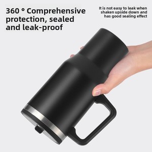 Gobelet isotherme portable en acier inoxydable 304 de 32 oz avec poignée et paille, grande capacité, pour voiture, multi-usage, vente en gros transfrontalière - Product Image 4