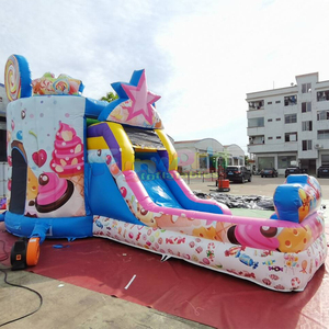 Château gonflable combiné pour enfants, avec toboggan, pour fêtes humides ou sèches, en forme de gâteau d'anniversaire - Product Image 3