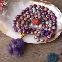 Trendy küme ametist kristal kolye emperyal Jasper namaz boncuk kazak kolye klasik stil düğün takı hediye