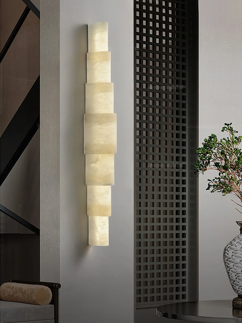 Structural Minimalist Tiered Stack Design LED Dimmable Alabaster Wall Lamp Soft Ambient Light for Living Room Bedroom Hotel