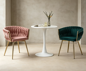 Chaises de salle à manger en velours de luxe nordique, dossier tressé, pieds en métal noir et or, chaises rembourrées pour la maison, le bureau, la villa - Product Image 4