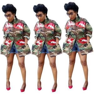 Sequin Lips Printed Denim Jackets <strong>Women</strong> Wash <strong>Camouflage</strong> Fashion Pocket Jean Jacket Denim <strong>Coat</strong> <strong>Women</strong> Jeans <strong>Coat</strong> Plus Size 6XL - Product Image 2