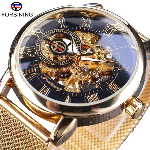 FORSINING Brand Luxury Wrist Watch Full Stainless Steel Automatic Self Wind Analog Display Fashion Skeleton Men Mechanical Watch