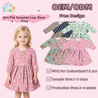 Robe longue à manches longues pour filles, imprimé flocons de neige rose et blanc, style Henley avec fausses boutons sur le devant, coupe trapèze, pour tout-petits, hiver, Noël
