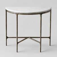 Table console Demilune de luxe en marbre et pieds en métal massif forgés à la main, idéale pour villas et hôtels haut de gamme (vente en gros)