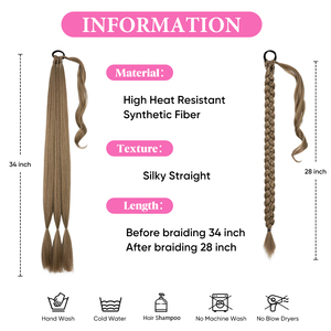 ผมปลอมถักเปียหางม้ายาว 34 นิ้ว <span class=keywords><strong>ราคา</strong></span>ส่งถูก พร้อมยางรัดผมสำหรับผู้หญิง - Product Image 2