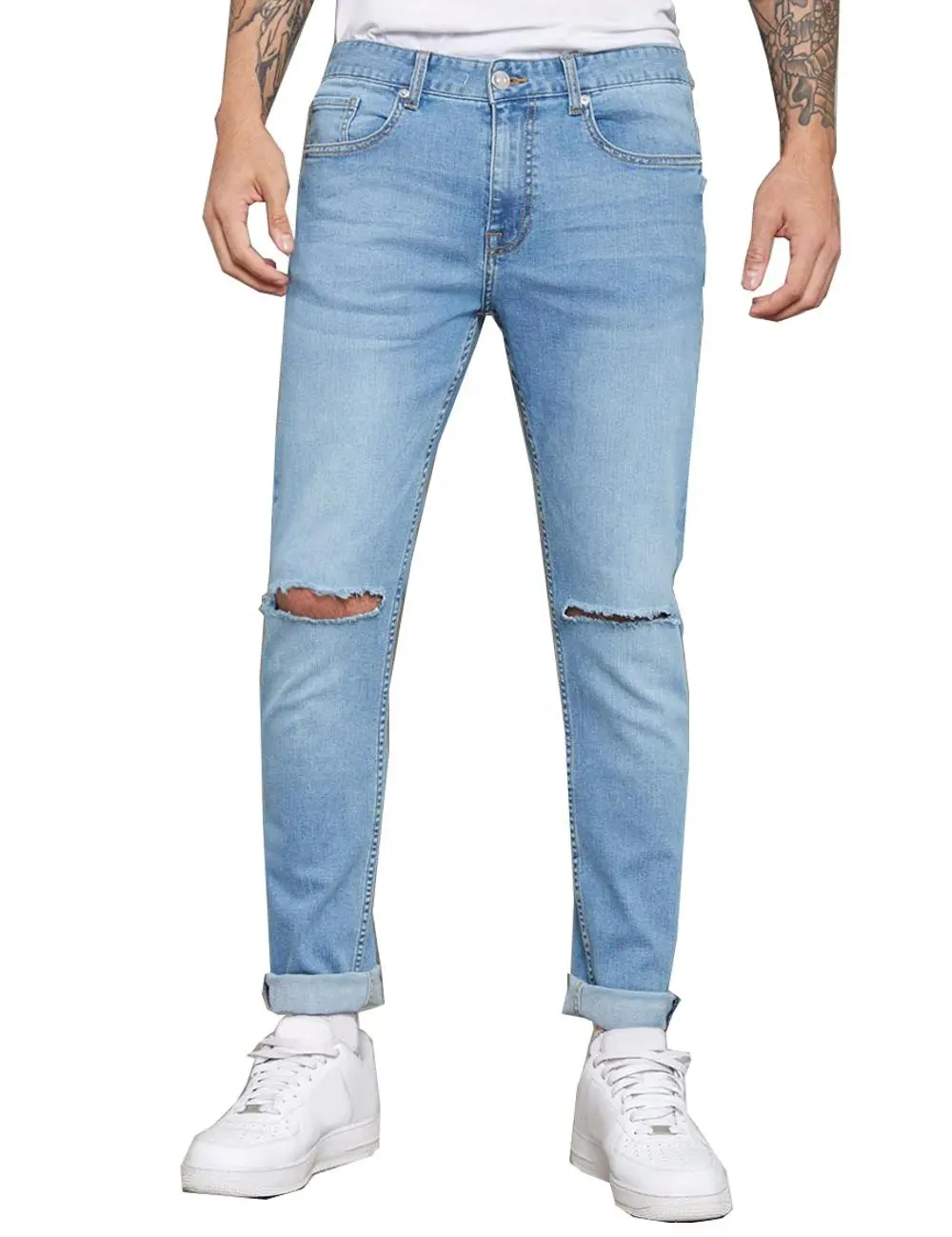 Pantalon en denim Déchiré Au Genou Slim Fit jeans tissu fabricants en Inde