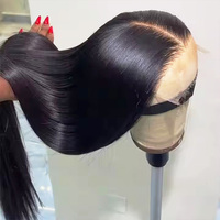 Perruque Lace Front Noire Naturelle Lisse en Cheveux Humains, Perruque Frontale HD 13x4 Sans Colle Pré-Pluckée en Cheveux Vierges, Bonnet Ajustable