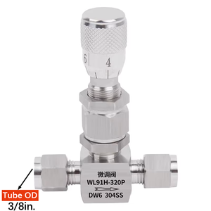 Válvula de aguja manual de 2 vías de acero inoxidable 316 GOGO WL91H-320P de 4/6/8/12 mm (1/16'', 1/8'', 1/4'', 3/8'') para microregulación de flujo - Product Image 1