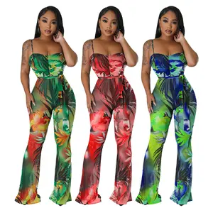 M58066-Nieuwe Mode Plus Size Bloemenprint Uitlopende Dames Casual Jumpsuits