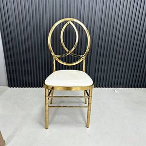 Gold Stainless Steel Wedding <b>Chair</b> with <b>White</b> Cushion Elegant Event & Banquet <b>Dining</b> <b>Chair</b> - Product Image 3