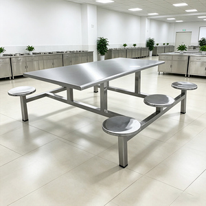 Ensemble de table de cantine rectangulaire en acier inoxydable avec tabourets ronds, table de restauration rapide robuste anti-rouille pour cafétéria - Product Image 3