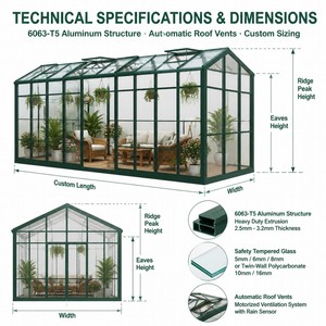Véranda en aluminium à rupture de pont thermique quatre saisons, imperméable, avec double vitrage, pour jardin extérieur - Product Image 1