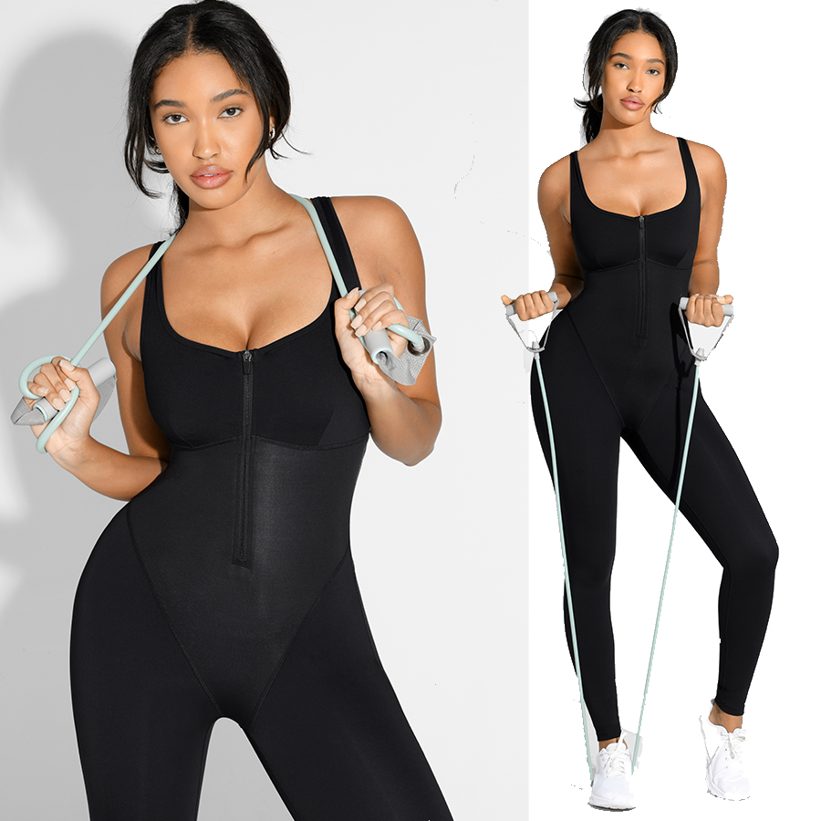 New Design 2023 Skin-Friendly Zipper Front One Piece Yoga Sets Fitness Sports Sauna Jumpsuit Sport Jumpsuit Women