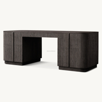 Bureau d'écriture long en chêne naturel de qualité supérieure, design moderne et minimaliste, coins arrondis, double piétement, bureau artisanal pour la maison, le bureau ou l'étude