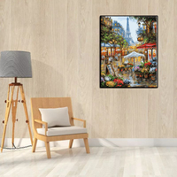 Peinture sur toile sans cadre peinte à la main, kit de peinture par numéros de rue parisienne, peinture à l'huile de paysage à colorier, décoration murale pour la maison, art