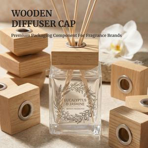 Vietnam WeWood Custom Logo Geometric Wood <b>Diffuser</b> Lid Beveled Square Timber Scent Cap Metal Insert Luxury Fragrance Top - Product Image 1