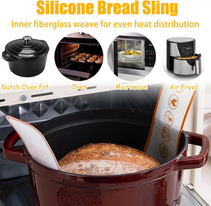 Factory OEM Non-Stick Reusable <b>Baking</b> Supplies <b>Silicone</b> <b>Baking</b> Mat <b>Silicone</b> Bread Sling with Long Handles for Dutch Oven - Product Image 3