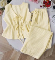 Ensemble deux pièces pour femmes 25014, mode, boutique, vêtements de rue sexy, haut sans manches à lacets rayés et pantalon, ensemble deux pièces