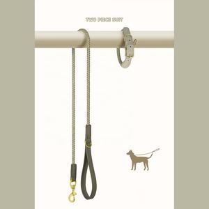 <span class=keywords><strong>Collar</strong></span> ajustable de lujo Premium para mascotas, correa para el cuello, <span class=keywords><strong>collar</strong></span> y correa para perro de cuero de vaca trenzado genuino con hebilla de Metal dorado - Product Image 3