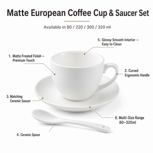 Tasse à expresso et cappuccino personnalisée Kingze 80/220/300/320 ml, tasse à café en céramique européenne mate et soucoupe pour hôtel, café - Product Image 3