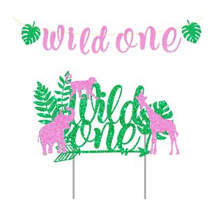 Vaisselle jetable en <span class=keywords><strong>papier</strong></span>, serviettes, assiettes, gobelets, banderole, Safari, forêt, <span class=keywords><strong>Jungle</strong></span>, fournitures de table, pour premier anniversaire, jetable, rose, pour filles, 1 pièce - Product Image 3