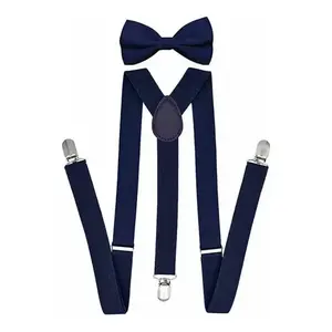 Ensemble nœud papillon et bretelles de couleur unie pour tenue formelle, en polyester, pré-noué, durable, accessoire pour homme - Product Image 1