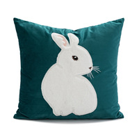 Modernes, schlichtes, umweltfreundliches, besticktes Kissen im Ins-Stil, quadratisch, aus Polyester, mit rosa Kaninchenmotiv, für Wohnzimmer, Sofa, Osterdekoration