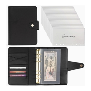 Custom Personalised A6 Pebble Leather Gold Ring <strong>Binder</strong> Cover <strong>Cash</strong> <strong>Stuffing</strong> Money Saving Budget <strong>Binder</strong> with <strong>Cash</strong> Envelopes - Product Image 1