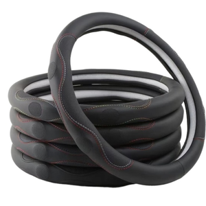 Couverture de volant en peau de fibre tresse sur couverture de volant en cuir Volante <span class=keywords><strong>Auto</strong></span> couverture de roue de voiture - Product Image 1