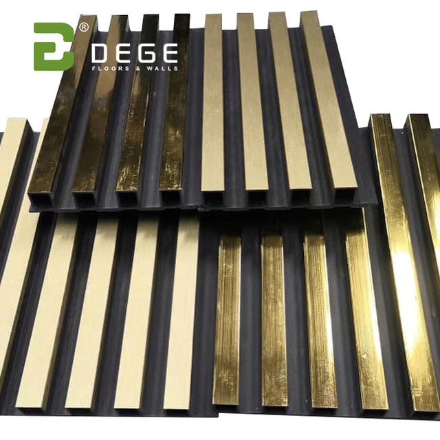 New Waterproof Wholesale Solid Pure Gold Color Commercial Interior Hotel Fluted WPC Pvc Plastic Vinyl 3D Wall Slatted Panel