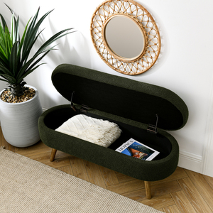 Panca contenitore ovale ottomana con gambe in legno di gomma, verde, 43,5x16x16 pollici - Product Image 2