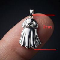 Pendentif Breloque Chien Fantôme d'Halloween en Acier Inoxydable, Mignon Chiot Portant une Écharpe avec Seau Citrouille, Accessoire de Bijouterie pour Femme
