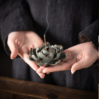 Porte-bâton d'encens pivoine en céramique rétro fait à la main diffuseur d'aromathérapie en bois de santal créatif