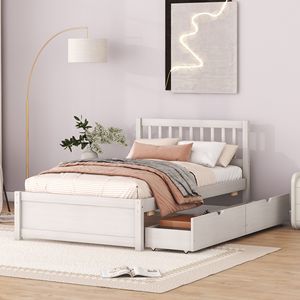 DB Modern Design White Washed Twin Size Platform Bed with <b>2</b> Solid Wood <b>Drawers</b> Queen Bed Frame with <b>Storage</b> Features - Product Image 3