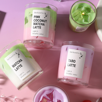Bougie parfumée au matcha et à la noix de coco rose, bougie aromathérapeutique au matcha et au citron pour la décoration de la maison, la relaxation, un cadeau