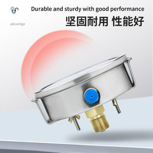 เกจวัดแรงดันแบบหนีบ Y100ZK 0.6Mpa ข้อต่อเกลียวสแตนเลส ใช้กับน้ำมันไฮดรอลิก น้ำ และลม - Product Image 3