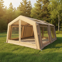 Tente de camping gonflable haut de gamme kaki double couche 3000 mm imperméable, installation facile, pour 6-8 personnes, avec cheminée intégrée