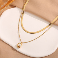 Collier à pendentif superposé le plus vendu, collier en acier inoxydable double couche doré et tendance avec pendentif en perle