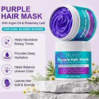 Masque capillaire violet IKZEE à l'huile d'argan, romarin et kératine, après-shampoing tonifiant blond, neutralise les reflets jaunes, réparation intense 120g