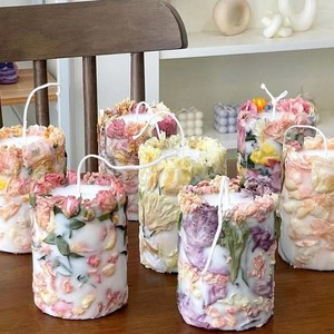 Frhy Handgemaakte Zuilvormige Droge Bloem Roze Geurkaars Soja Wax Etherische Olie Aromatherapie Kaarsen Romantische Bruiloft Kaars <span class=keywords><strong>Set</strong></span> - Product Image 6