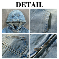 Sudadera con capucha de mezclilla desgastada de 500 g/m² para hombre/unisex, estilo vintage, con cremallera, lisa, de alta calidad, para fabricantes personalizados